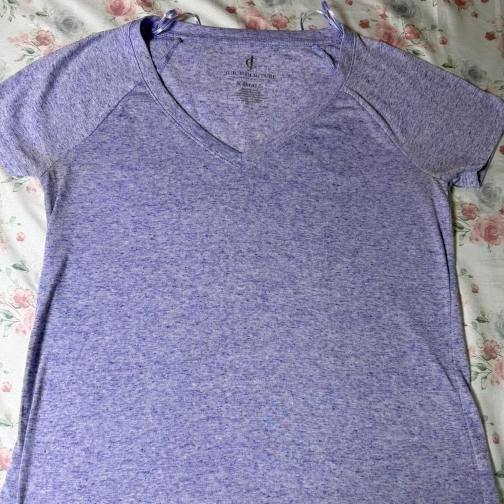 Juicy Couture Purple Heather V-Neck T-Shirt Womens XS Short Sleeve Casual Tee